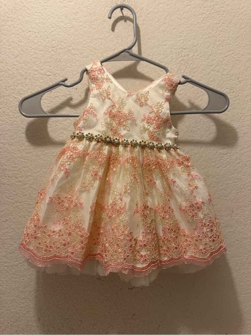 American Princess Ivory Dress with Blush Floral Embroidery